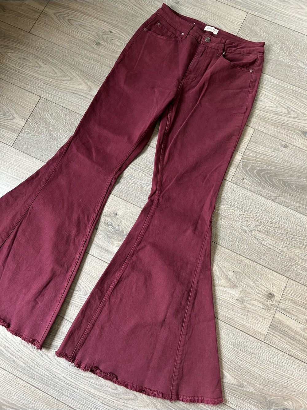 Shyanne Jeans Super Flare Raw Hem Burgundy Bell Bottom Size 31